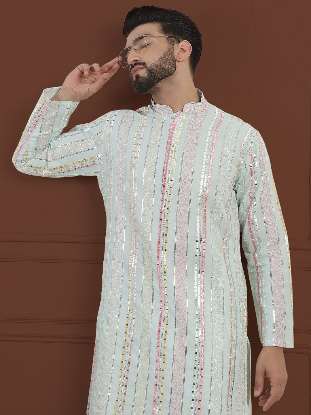 SOJANYA LUXE Kurta Georgette Tulen Berhias Berjalur