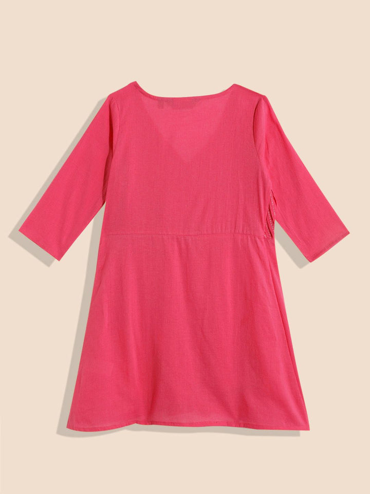 House of Pataudi Girls Rozana Angrakha Pure Cotton Kurta with Pyjamas