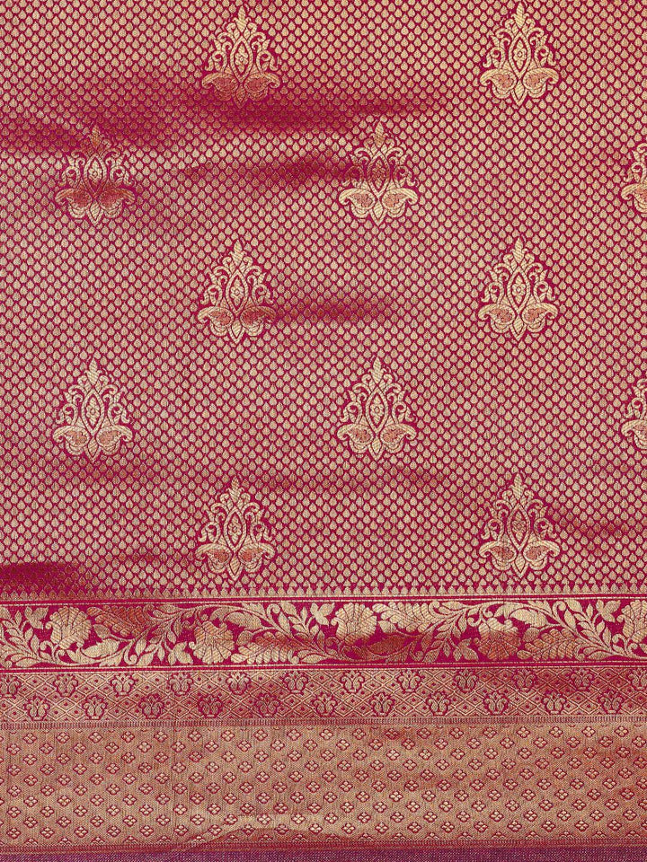 Saree mall Magenta Ethnic Motifs Zari Silk Blend Banarasi Sarees