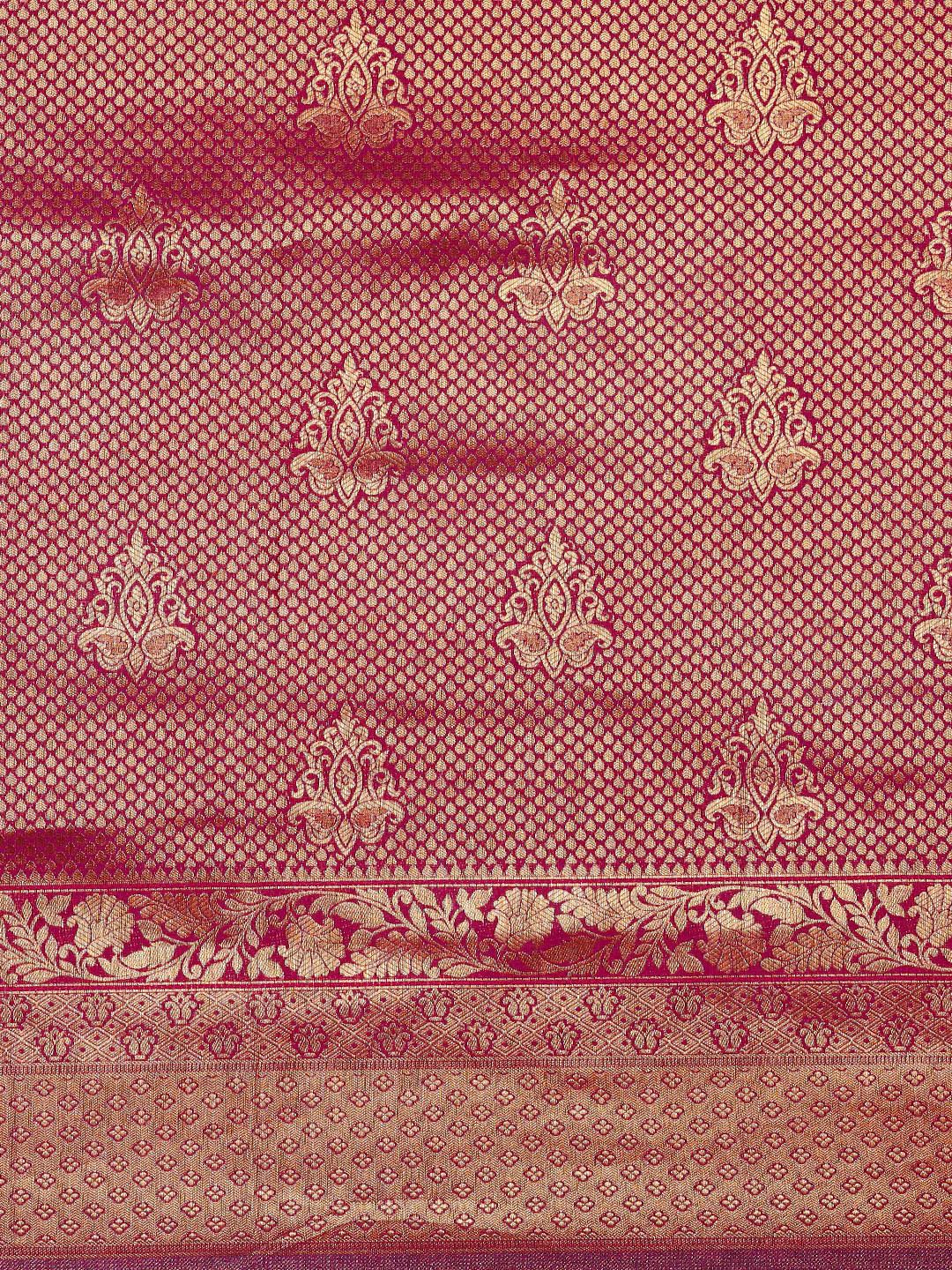 Saree mall Magenta Ethnic Motifs Zari Silk Blend Banarasi Sarees