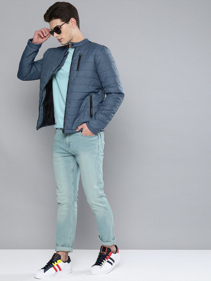 The Indian Garage Co Men Zip-Front Puffer Jacket with Zipper Pockets