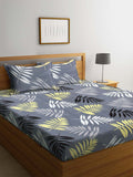 KLOTTHE Grey Leaf Polycotton 300 TC King Fine 2 Bedsheet with 4 Pillow Covers-98 x 85 inches