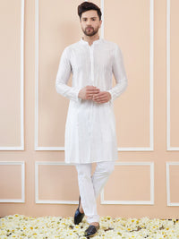 See Designs Striped Mandarin Collar Sequins Straight Kurta