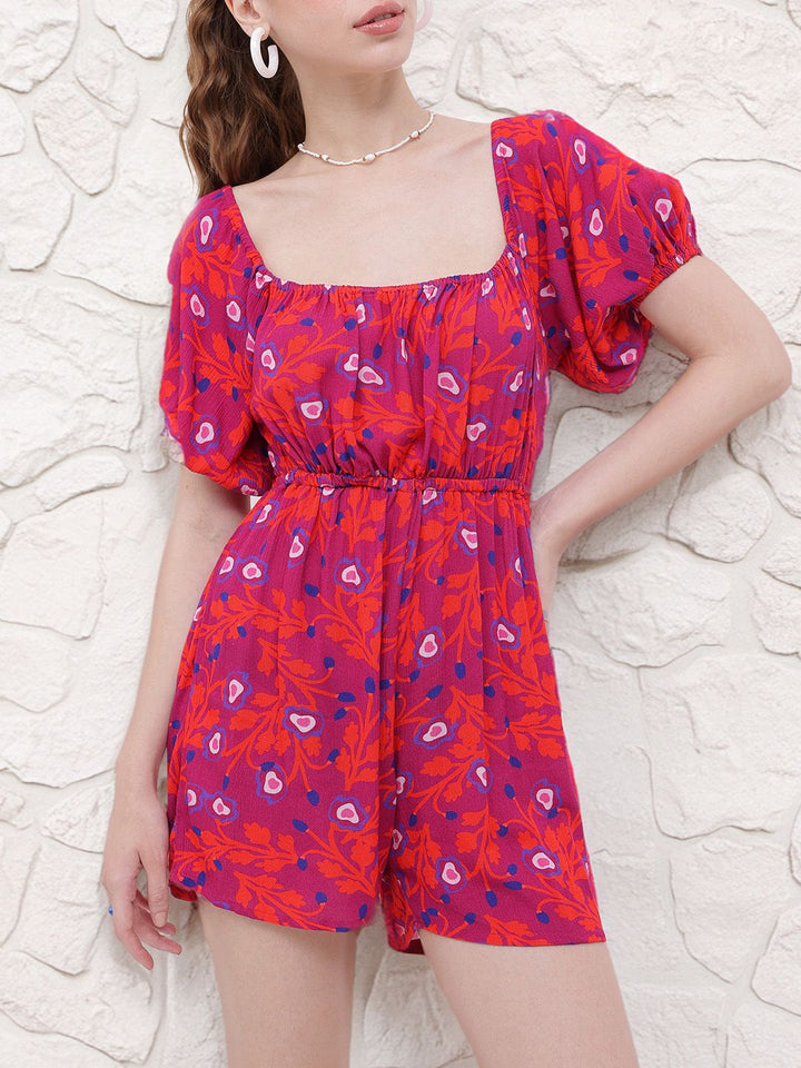 DressBerry Romantic & Flirty Printed Cut-Out Tie-Up Playsuit
