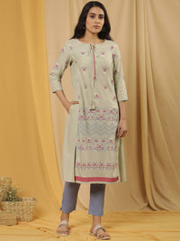 W Floral Printed Tie-Up Neck A-Line Kurta with Trouser