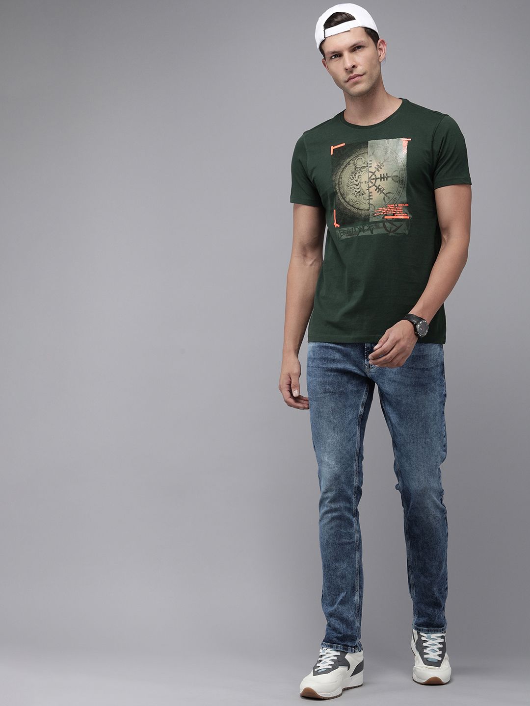 SPYKAR Printed Pure Cotton Slim Fit T-shirt
