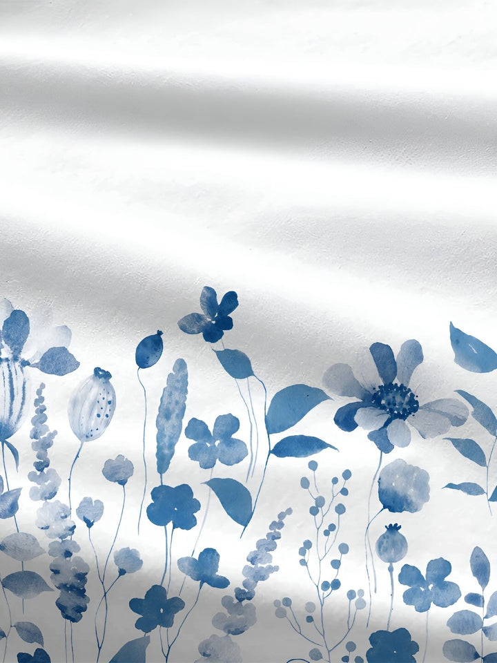 MYTRIDENT White & Blue 2 Pieces Floral Pure Cotton Rectangle Pillow Covers