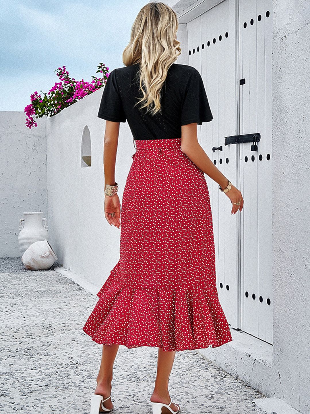 all about you Geometric Print V-Neck Flared Sleeves Fit & Flare Dress