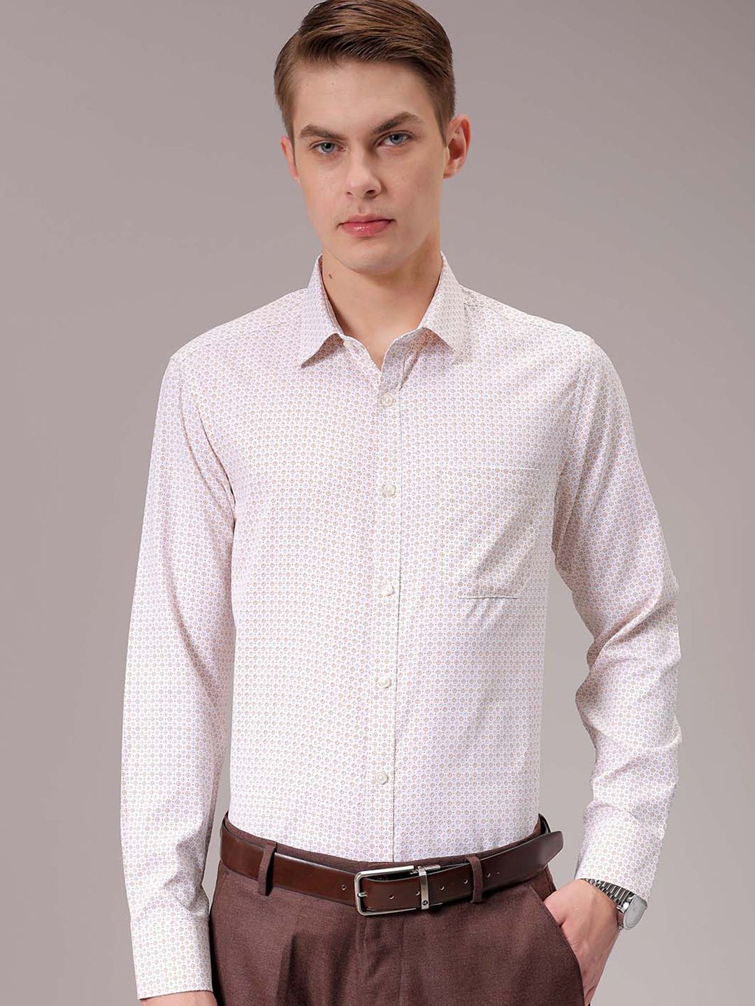 The Indian Garage Co. X Luxe Men Spread Collar Micro Ditsy Printed Slim Fit Formal Shirt
