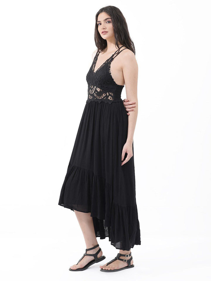 RAREISM Self Design Shoulder Strap Fit & Flare Midi Dress