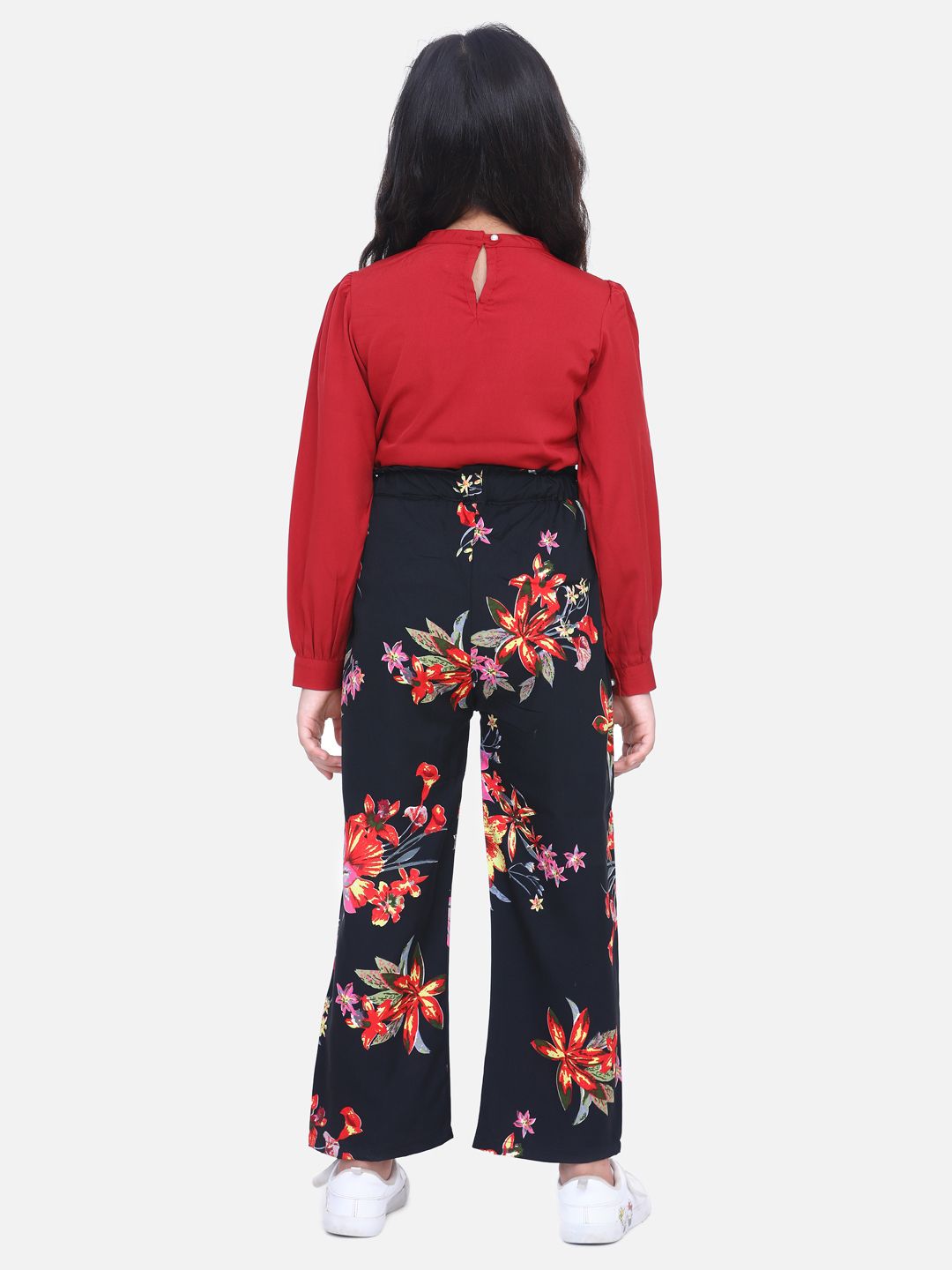 Cutiekins Girls Maroon & Black Printed Top with Palazzos