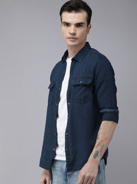 SPYKAR Men Slim Fit Textured Opaque Self Design Pure Cotton Casual Shirt With Applique