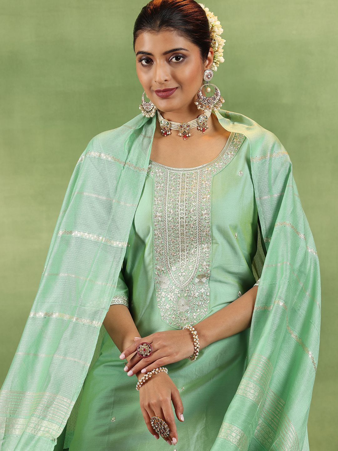 Gerua By Libas Women Ethnic Motifs Yoke Design Regular Kurta with Trousers & With Dupatta