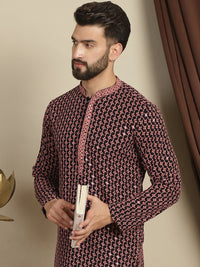Anouk Kolar Mandarin Sulam Geometrik Labuci Kapas Kurta Lurus