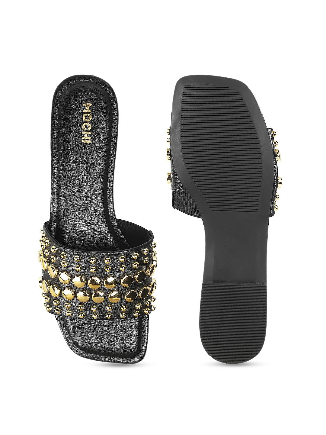 Mochi Embellished Open Toe Flats