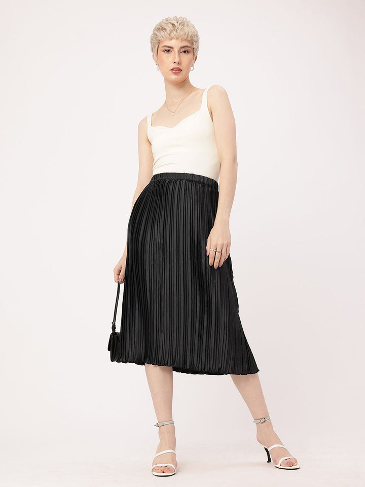 DressBerry Effortless Elegance Accordion Pleated Satin Finish A-Line Midi Skirts