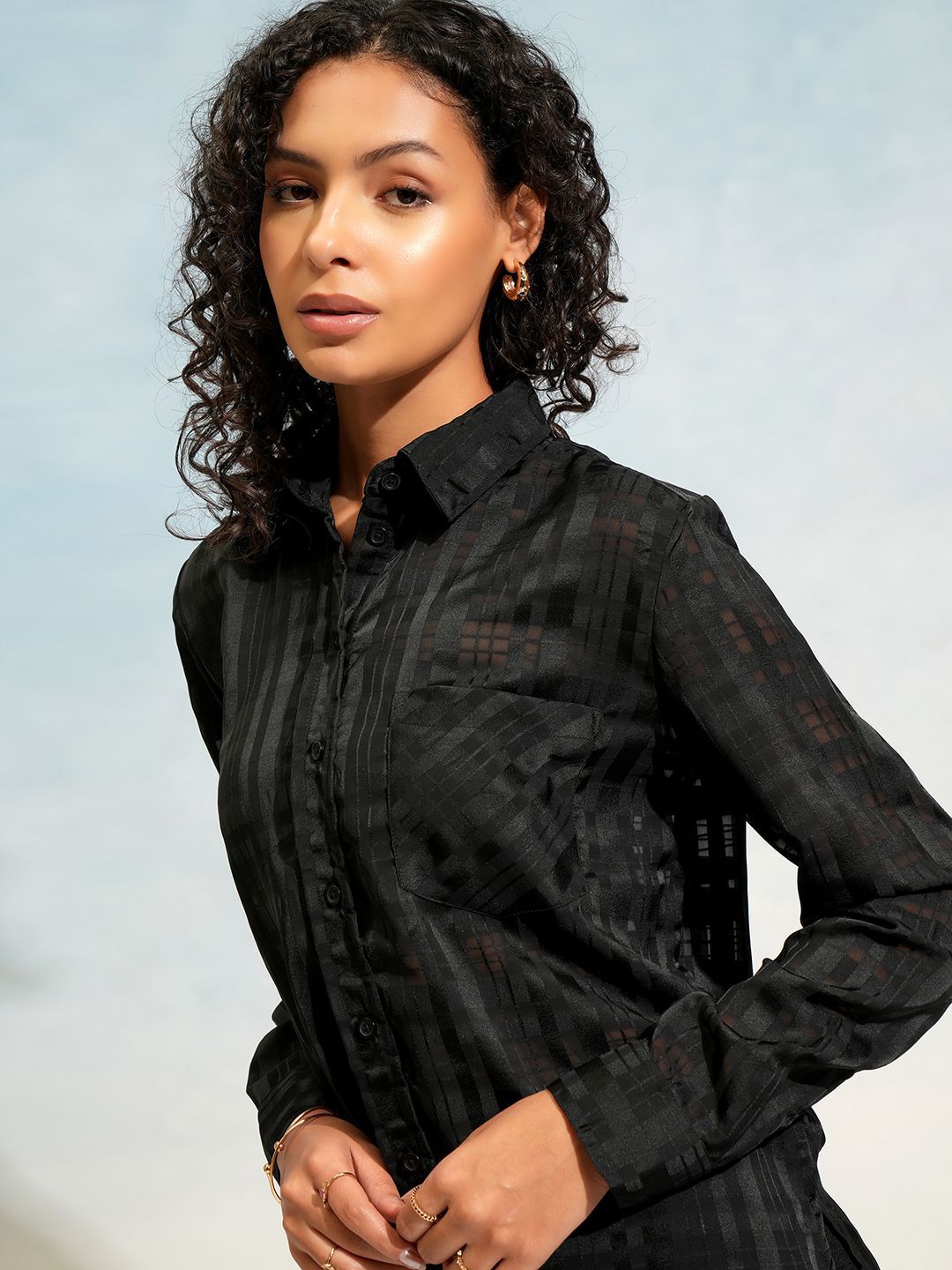CHIC BY TOKYO TALKIES Women Checked Dobby Button Down Shirt