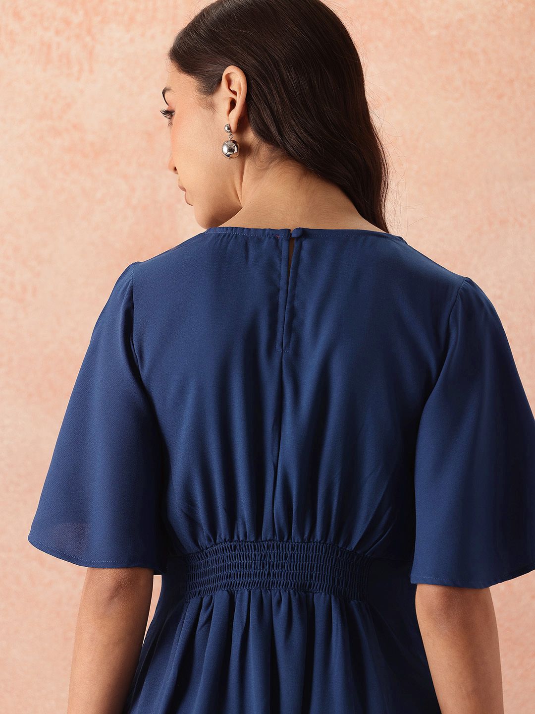 all about you Smocked Flared Sleeve A-Line Dress