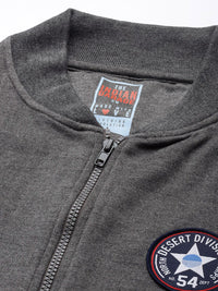 The Indian Garage Co Men Charcoal Grey Applique Detail Sweatshirt