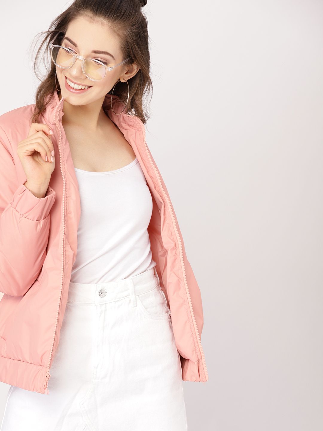 DressBerry Women Pink Solid Padded Jacket