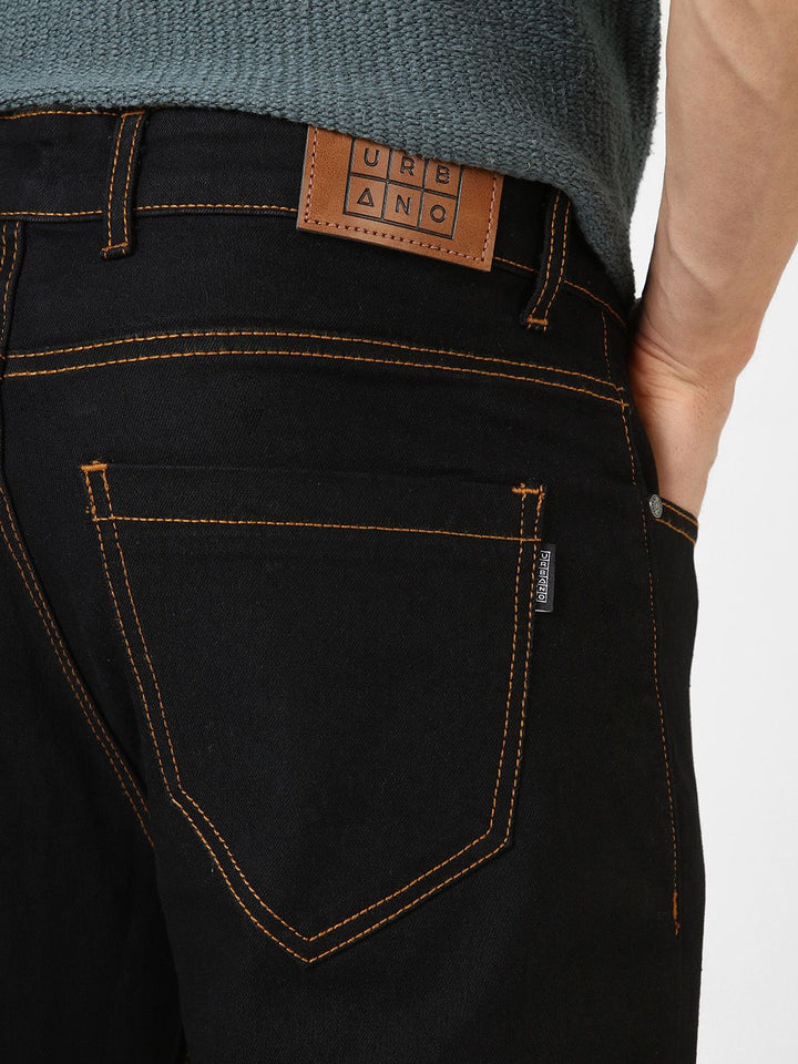 Urbano Fashion Men Black Slim Fit Mid-Rise Clean Look Stretchable Jeans