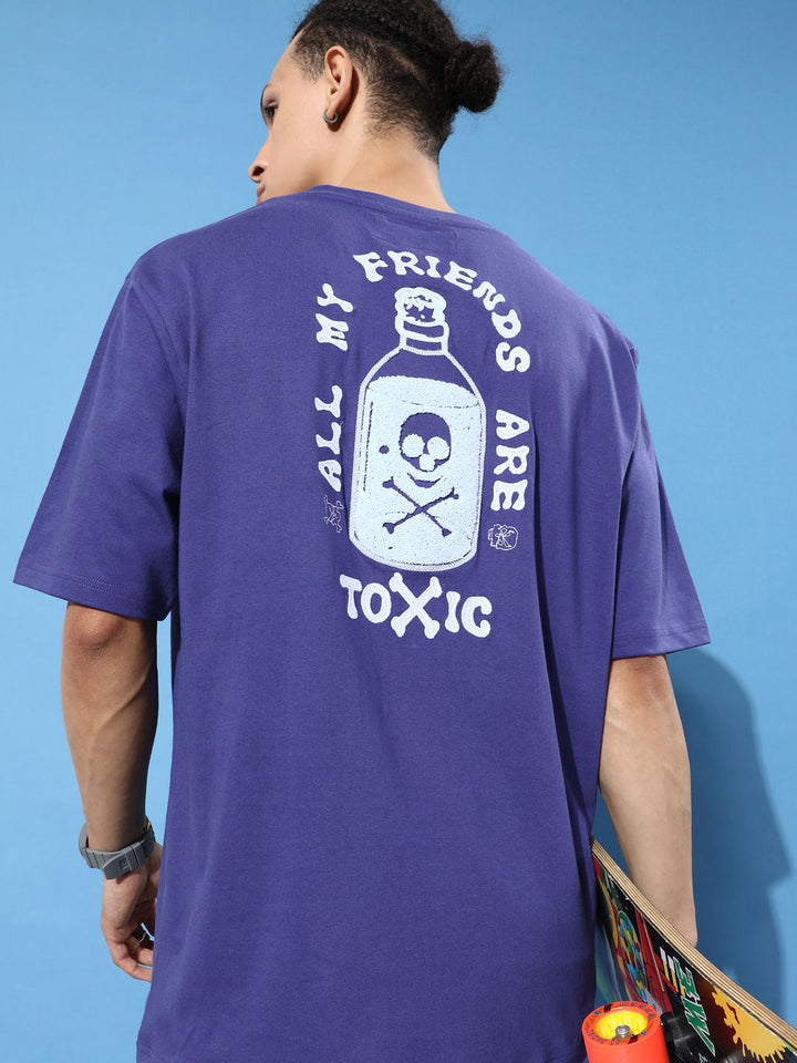 Difference of Opinion Men Blue Embroidered Oversize Pure Cotton Longline T-shirt