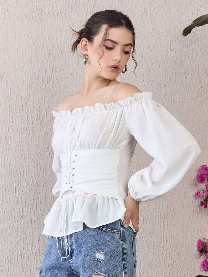 Berrylush Off-Shoulder Tie Ups Detail Bardot Top