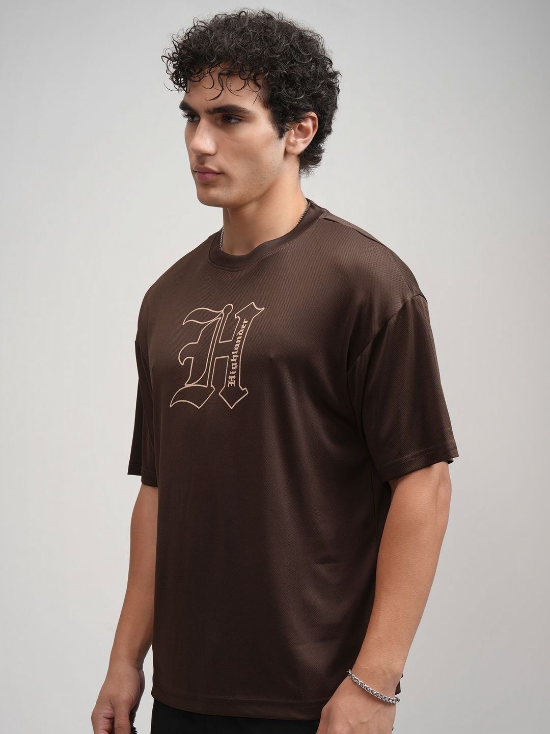 HIGHLANDER Men Printed Round Neck Drop-Shoulder Oversized T-Shirt