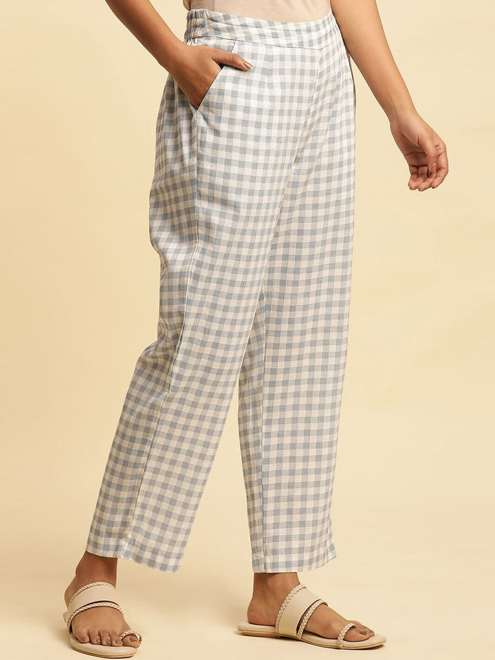 W Women Checked Straight Fit Ethnic Trousers