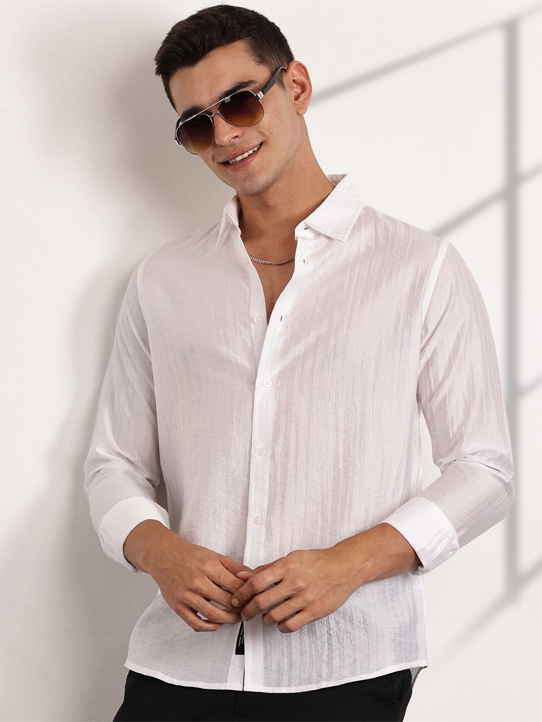 Thomas Scott Men Classic Slim Fit Opaque Casual Shirt
