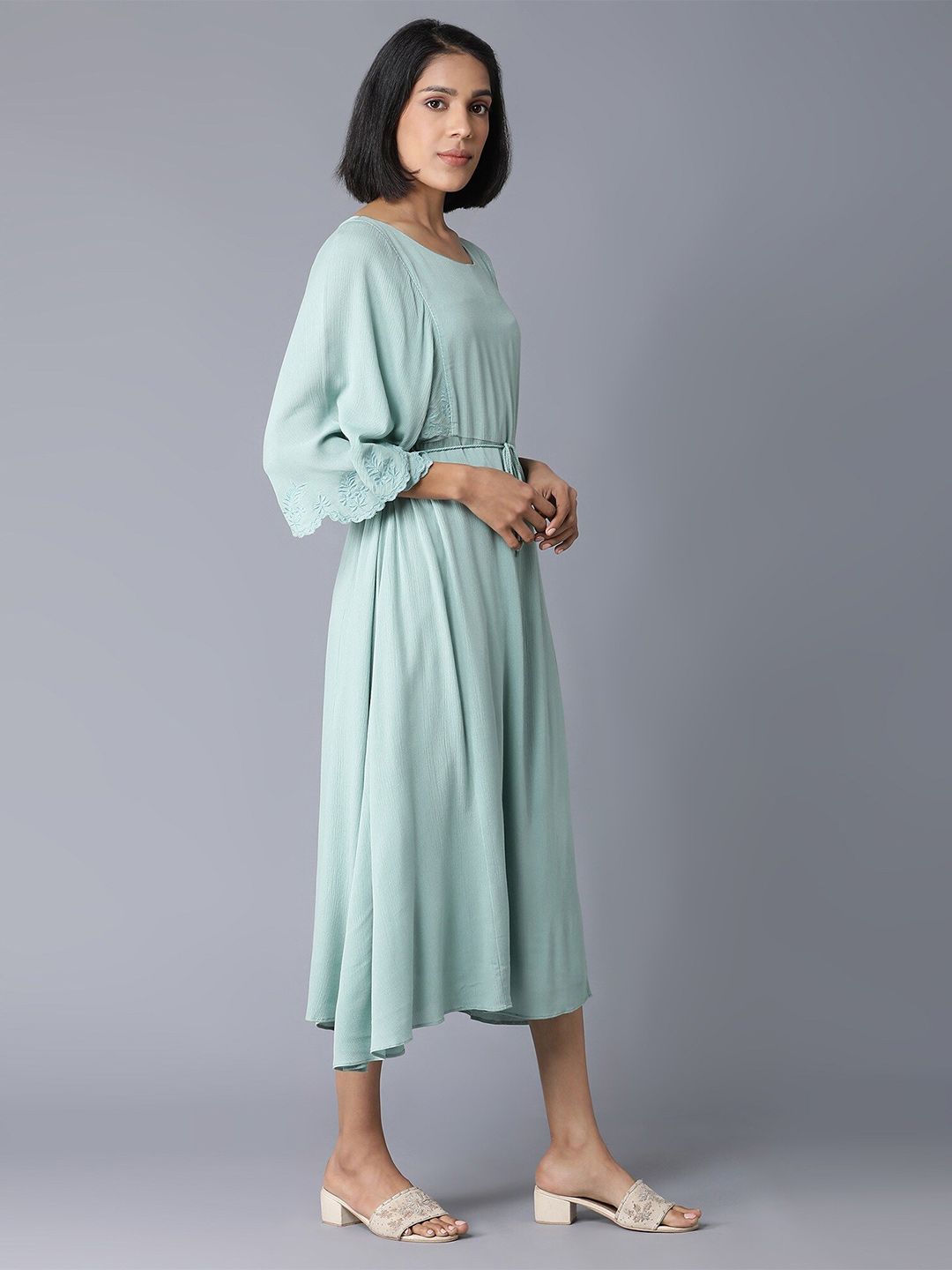 W Teal A-Line Midi Dress