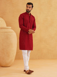SOJANYA Kolar Mandarin Sulam Geometrik Lengan Panjang Kurta Kapas Tulen Dengan Churidar