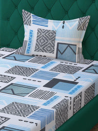 Moda Rapido X KLOTTHE Blue & Black Geometric 400 TC Single Bedsheet with 1 Pillow Covers