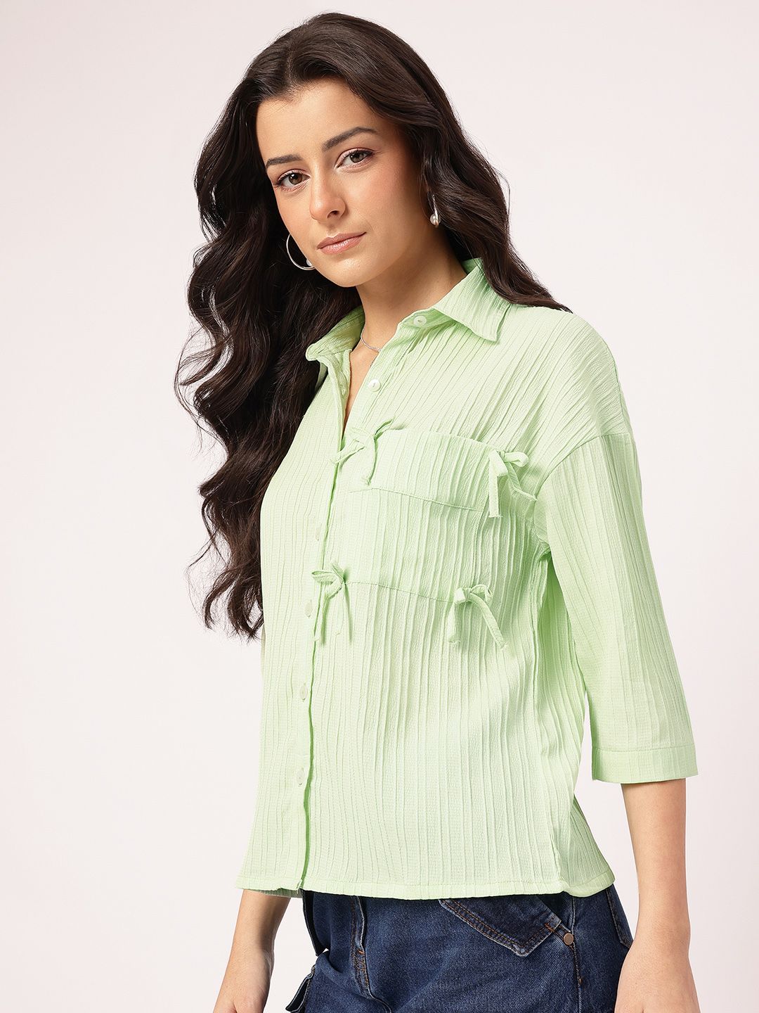 DressBerry Alluring Innocence Rippled Stripes Shirt