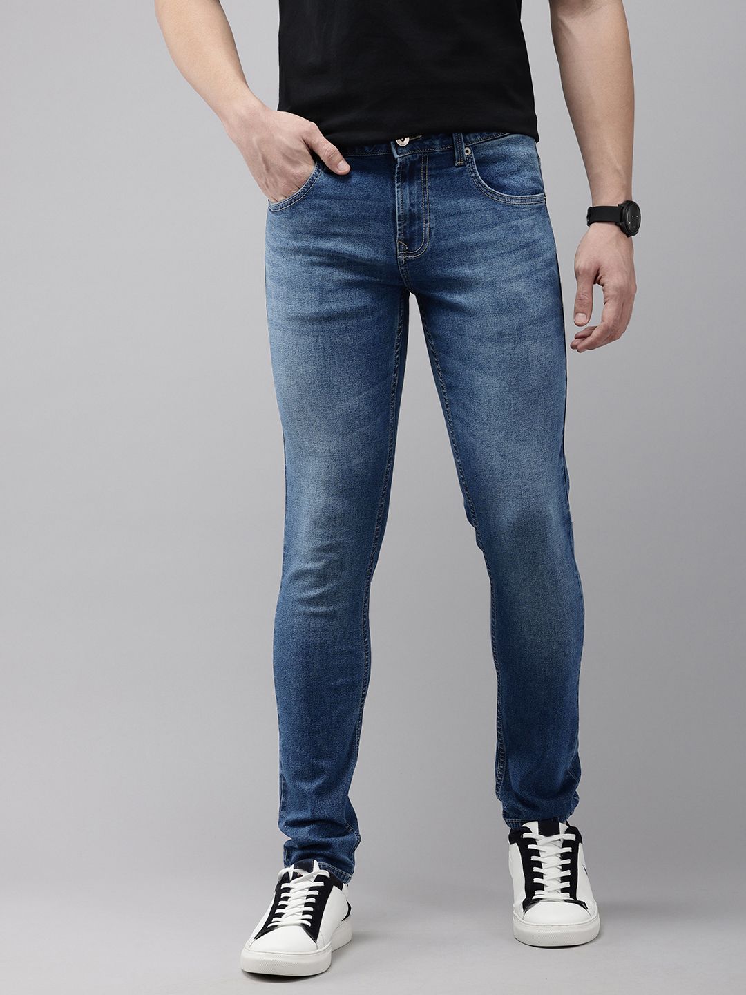 SPYKAR Men Super Skinny Fit Low-Rise Heavy Fade Stretchable Jeans