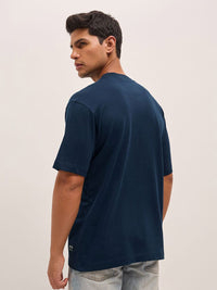 THE BEAR HOUSE Men Solid Round Neck Pure Cotton Oversized T-shirt