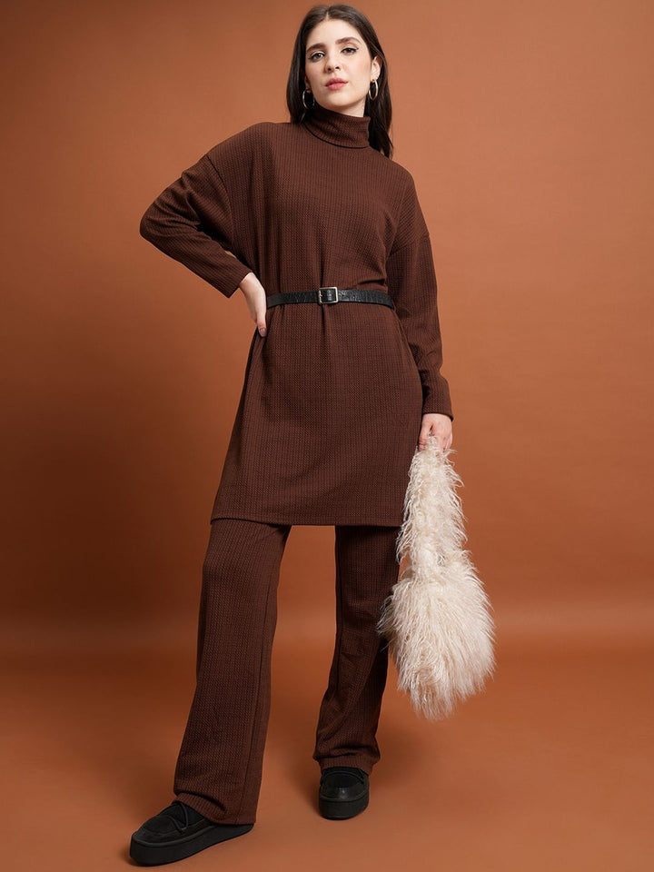 Tokyo Talkies Turtle Neck Longline Sweater With Trousers