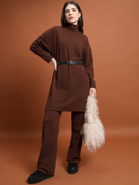 Tokyo Talkies Turtle Neck Longline Sweater With Trousers