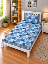 Moda Rapido X KLOTTHE Blue & White Printed Pure Cotton Single Bedsheet With Pillow Covers