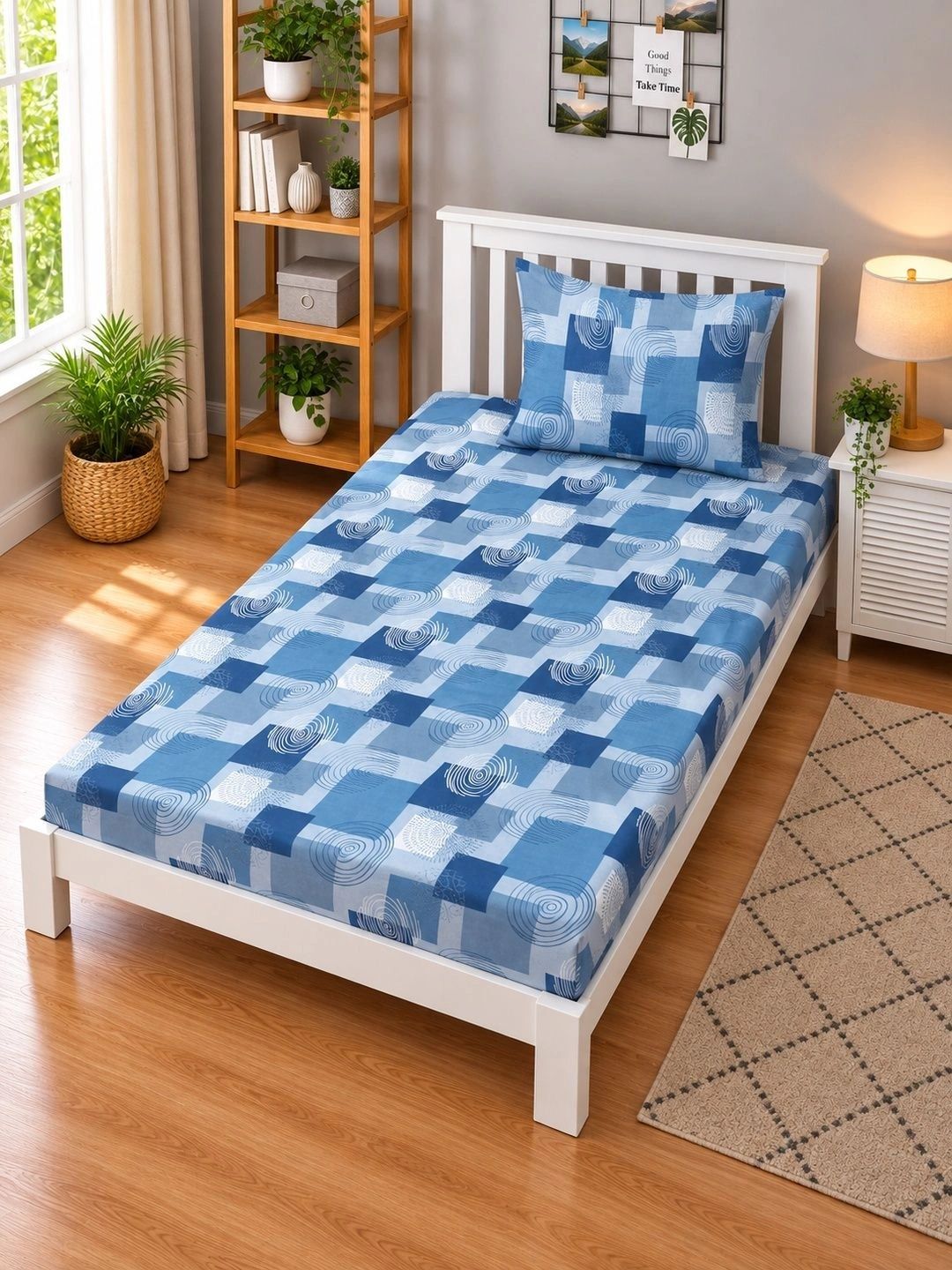 Moda Rapido X KLOTTHE Blue & White Printed Pure Cotton Single Bedsheet With Pillow Covers