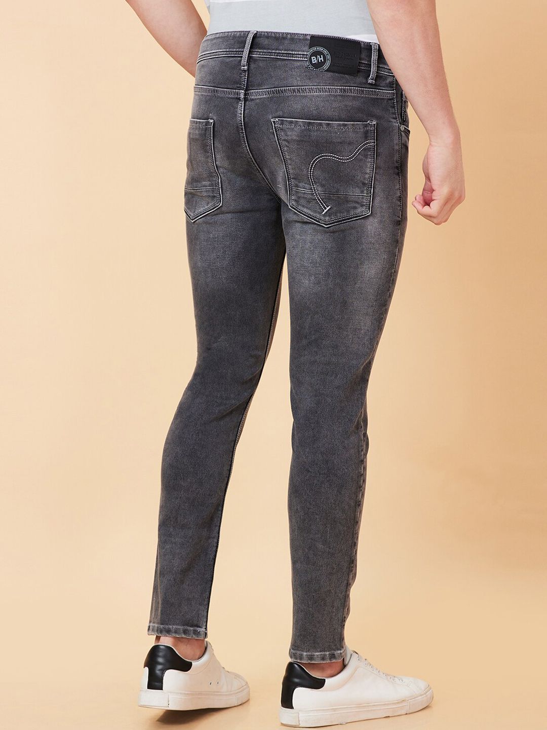 Being Human Men Slim Fit Mid Rise Low Distress Heavy Fade Cropped Jeans
