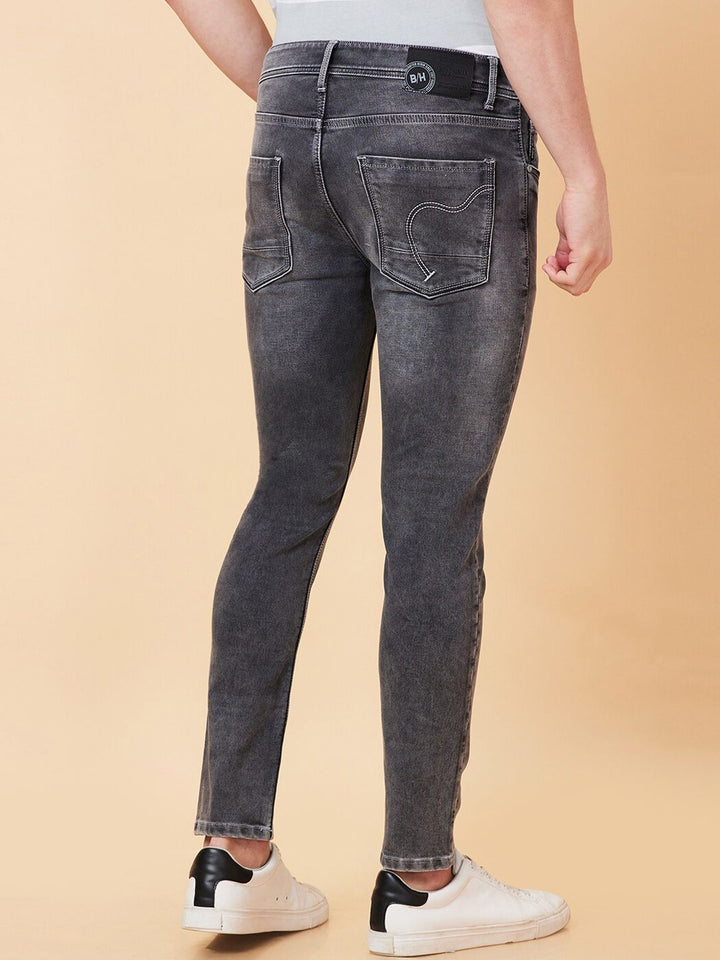Being Human Men Slim Fit Mid Rise Low Distress Heavy Fade Cropped Jeans