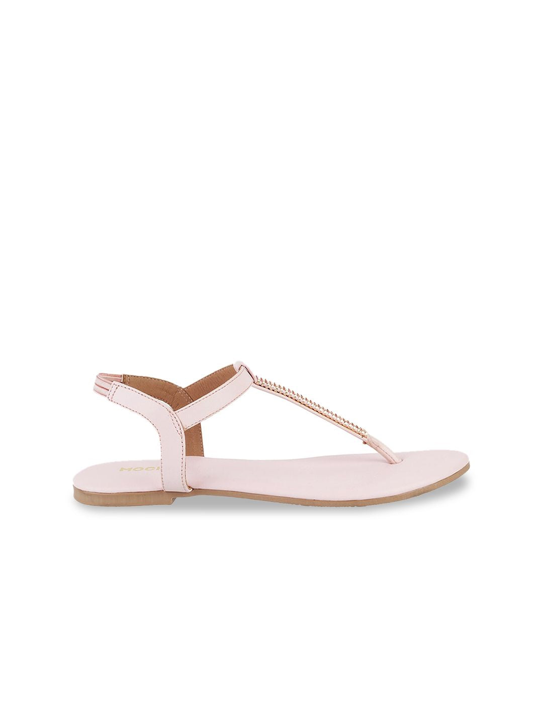Mochi Women Pink Solid T-Strap Flats
