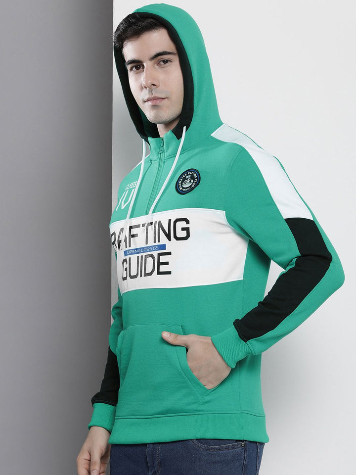 The Indian Garage Co Men Green & White Printed Hooded Sweatshirt