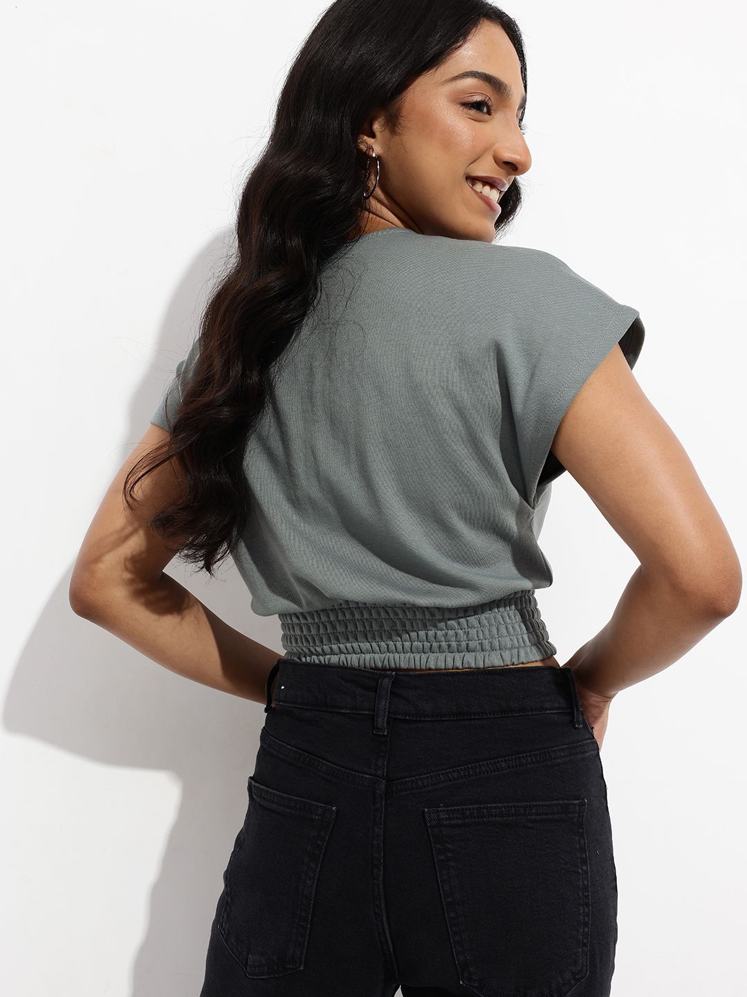 DressBerry The Soft Life Wrap Style Blouson Crop Top