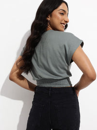 DressBerry The Soft Life Wrap Style Blouson Crop Top