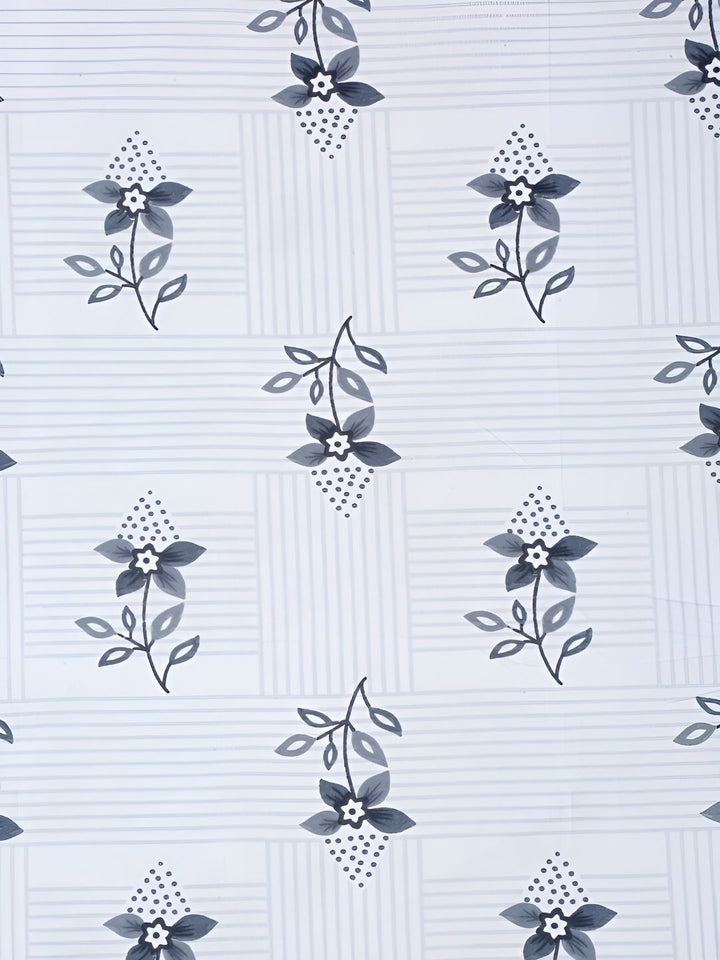 KLOTTHE White & Grey Floral Printed 300TC Fitted Single Bedsheet & 1 Pillow Cover