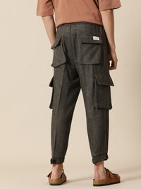 Mr Bowerbird Men Chevron Self Design Tweed Pleated Cargos Trousers