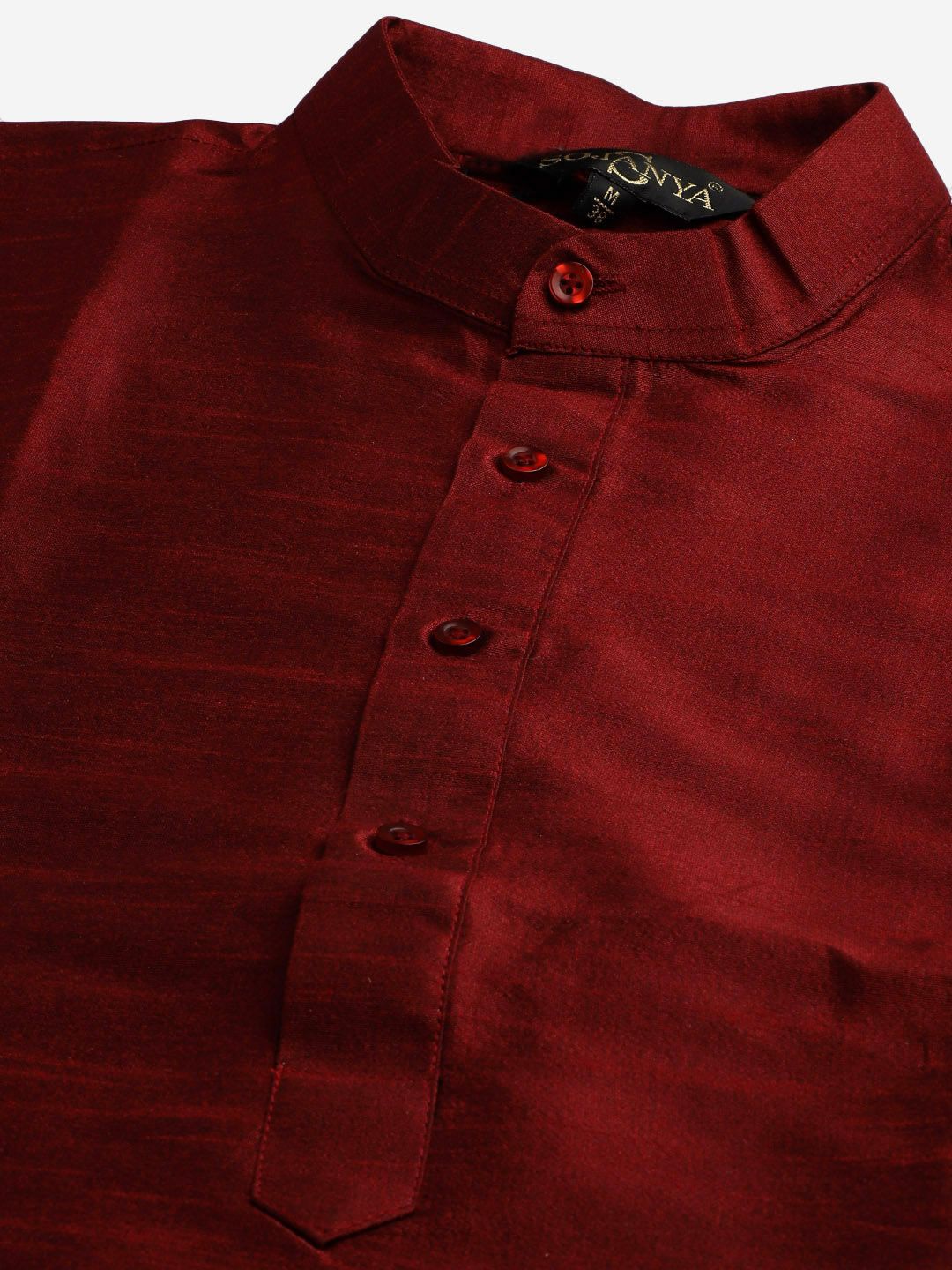 SOJANYA Men Maroon & Olive Green Solid Kurta with Churidar & Nehru Jacket