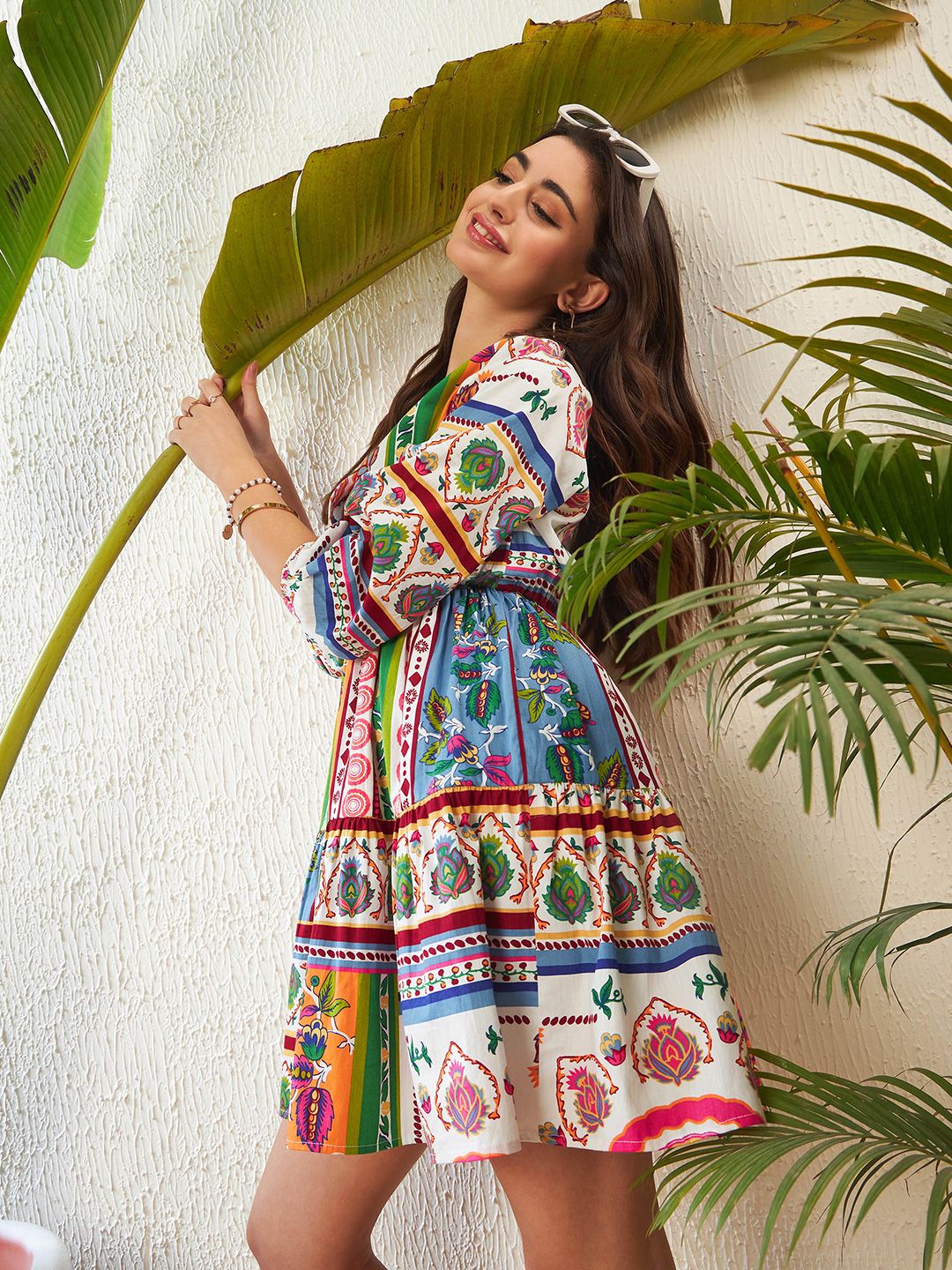 SASSAFRAS Ethnic Motif Printed Pure Cotton Fit and Flare Dress